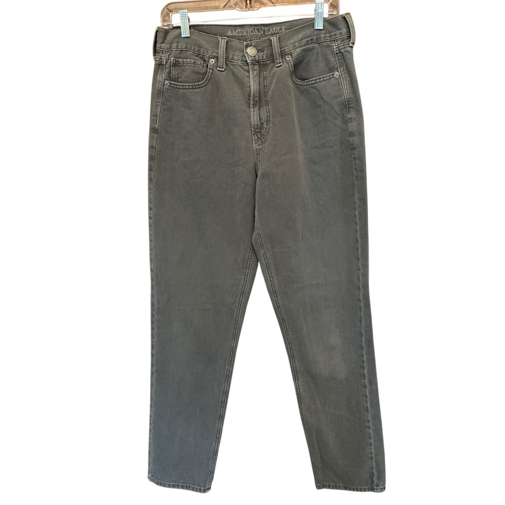 American Eagle Mom Jean 10 Long Gray High Waisted Denim 90s Casual Grunge Indie
